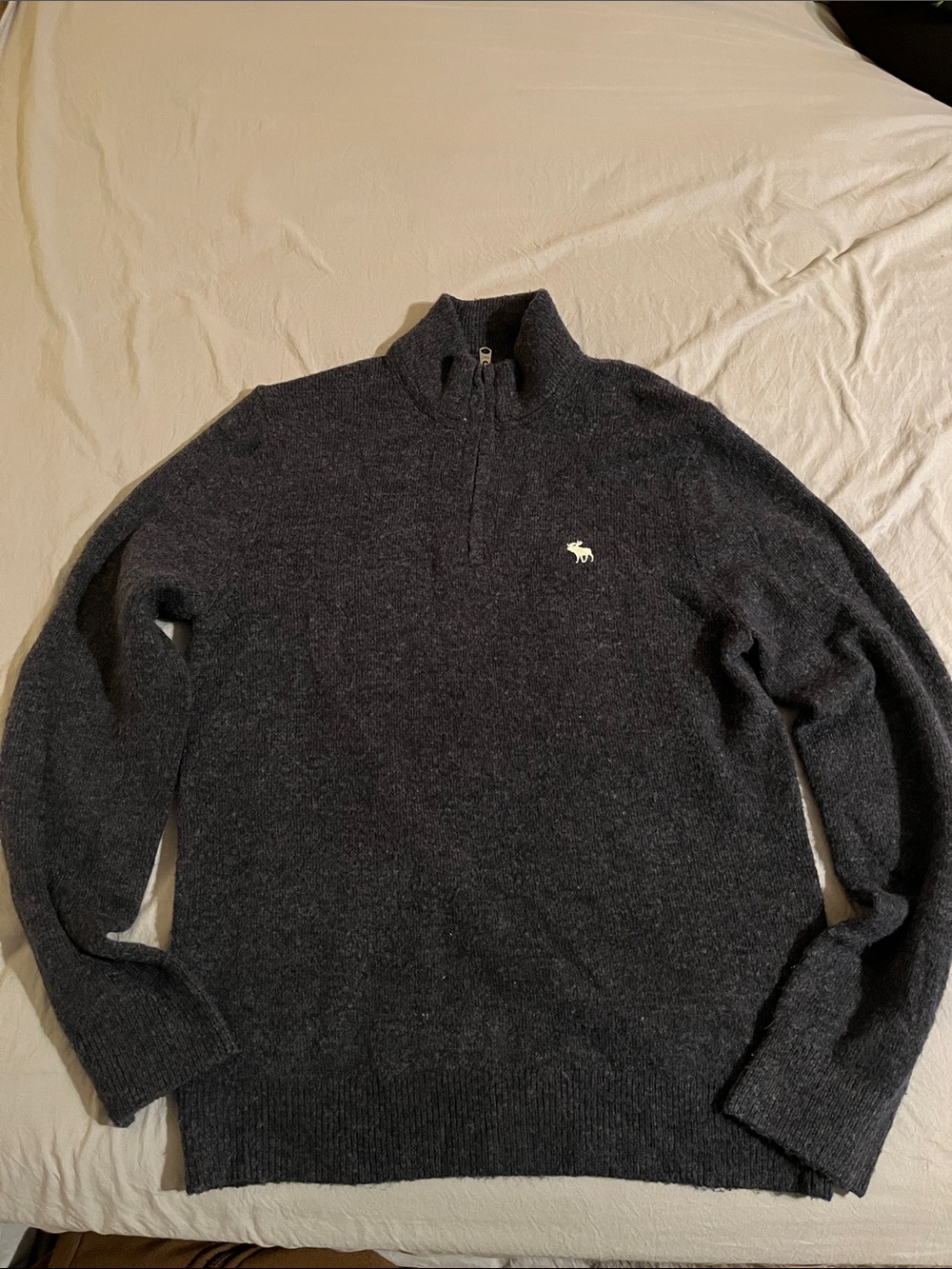 Abercrombie & Fitch Charcoal Half-Zip Sweater with White Moose Logo